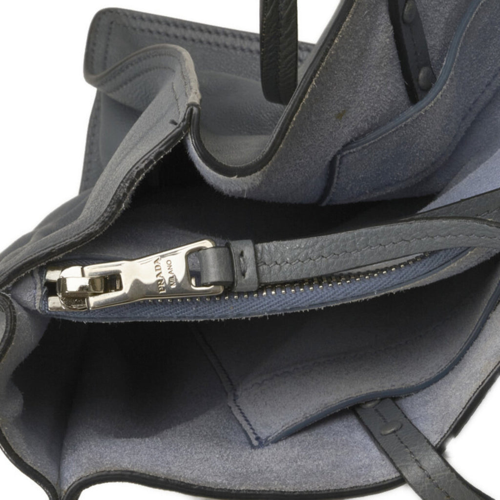Prada Blue Light Blue Gray Leather Shoulder Bag Tote Bag (Pre-Owned)