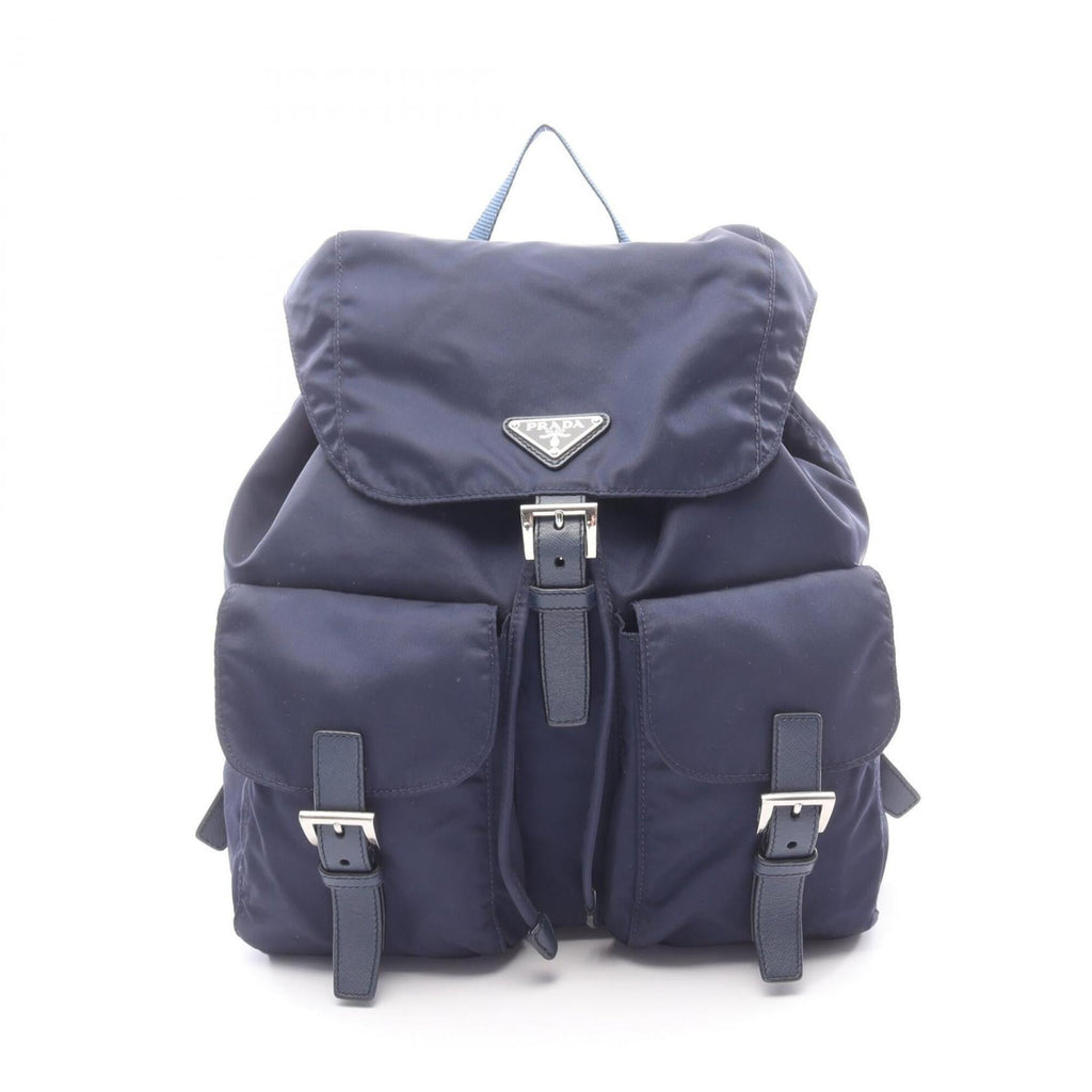 Prada Navy Nylon Leather Backpack Handbag (Pre-Owned)