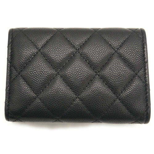 Chanel Black Grained Calfskin Wallet (Tri-Fold) (Pre-Owned)