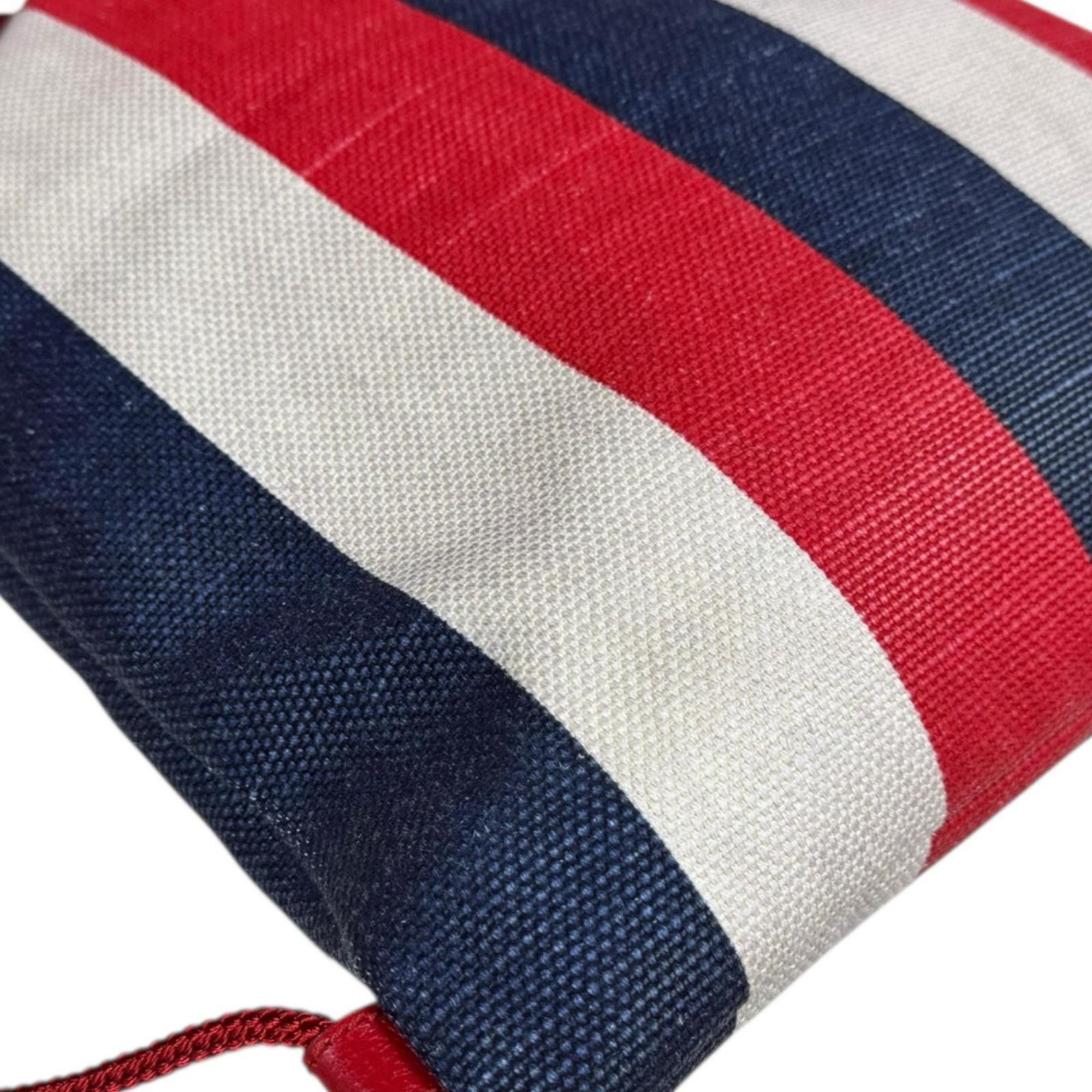 Gucci Blue Red Color White Canvas Leather Backpack (Pre-Owned)