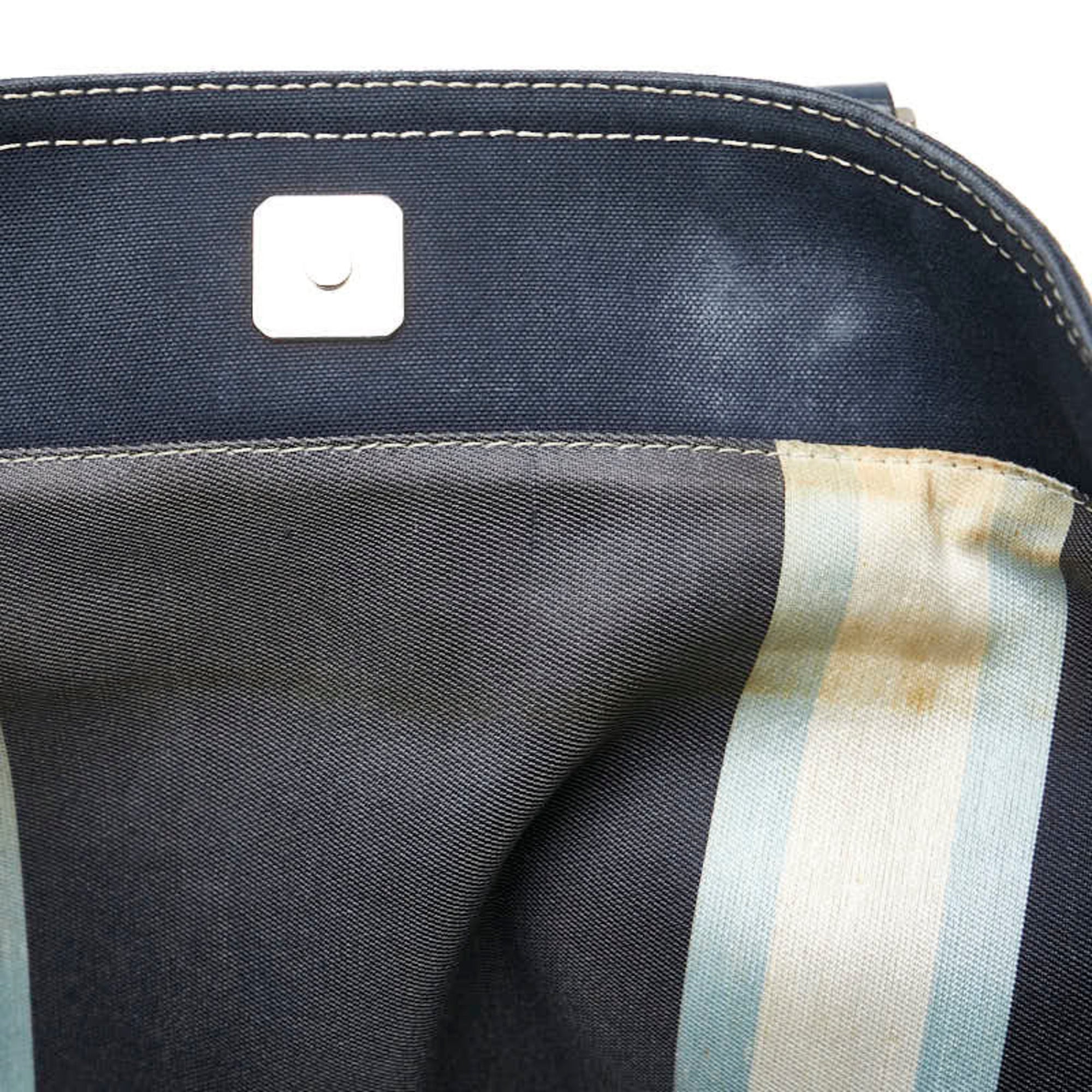 Fendi Navy Canvas Leather Handbag (Pre-Owned)