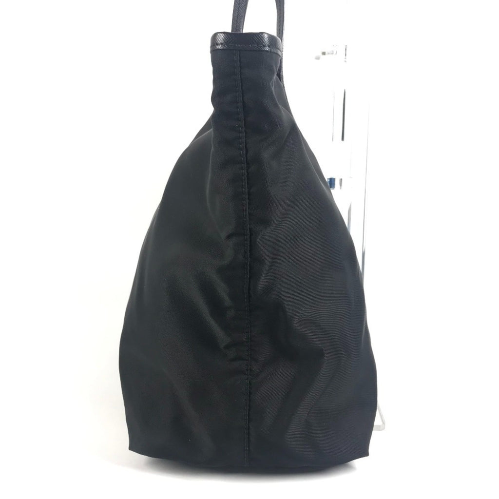 Prada Black Blue Leather Nylon Shoulder Bag Tote Bag (Pre-Owned)