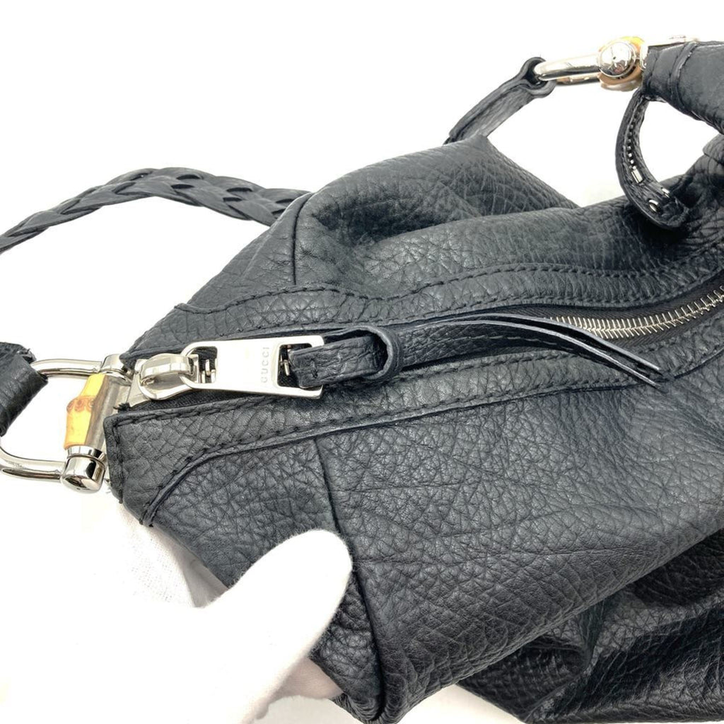 Gucci Black Bamboo Leather Handbag Shoulder Bag (Pre-Owned)