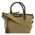 Prada Beige Dark Brown Khaki Canvas Leather Handbag Shoulder Bag (Pre-Owned)