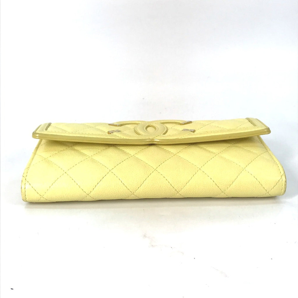 Chanel Yellow Leather Long Wallet (Bi-Fold) (Pre-Owned)