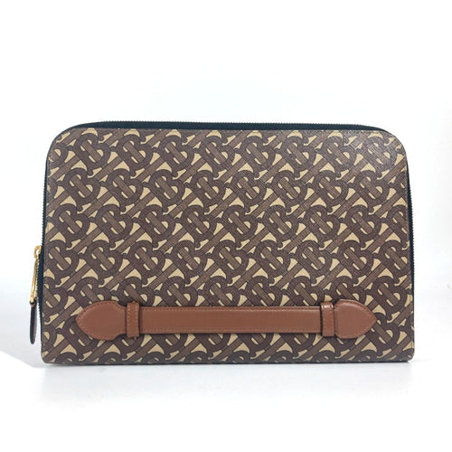 Burberry Brown Leather Canvas Clutch Bag Pouch (Pre-Owned)