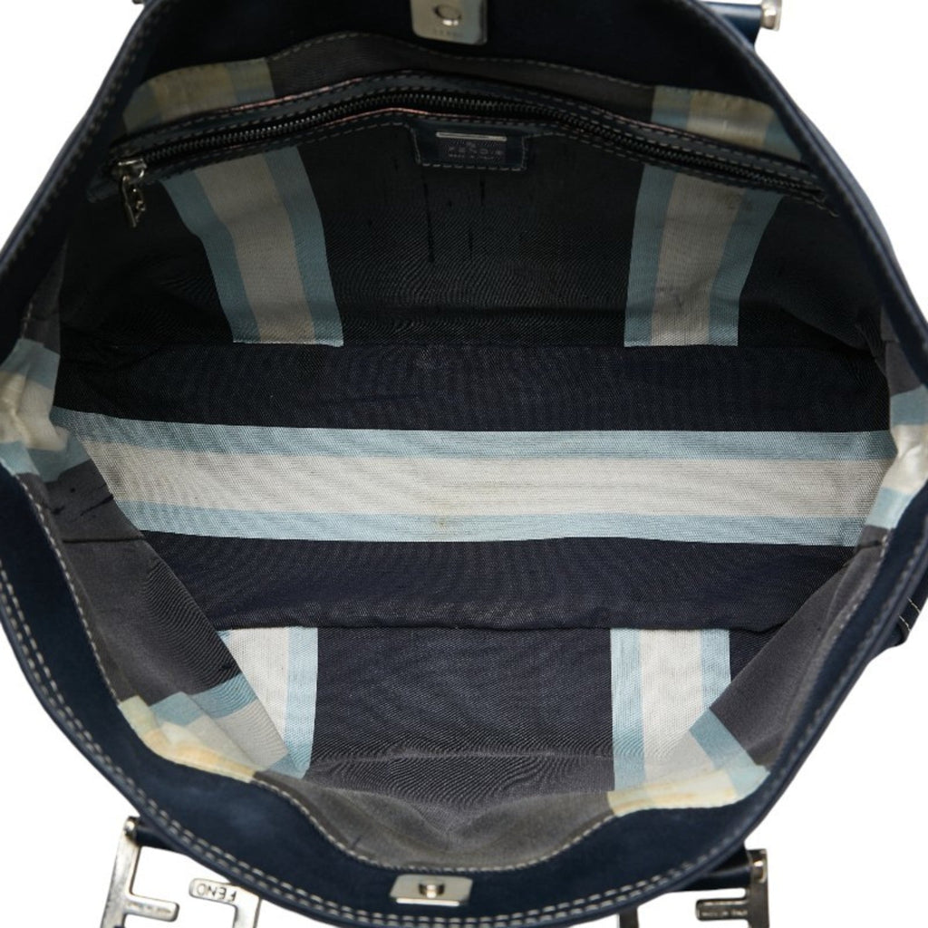 Fendi Navy Canvas Leather Handbag (Pre-Owned)