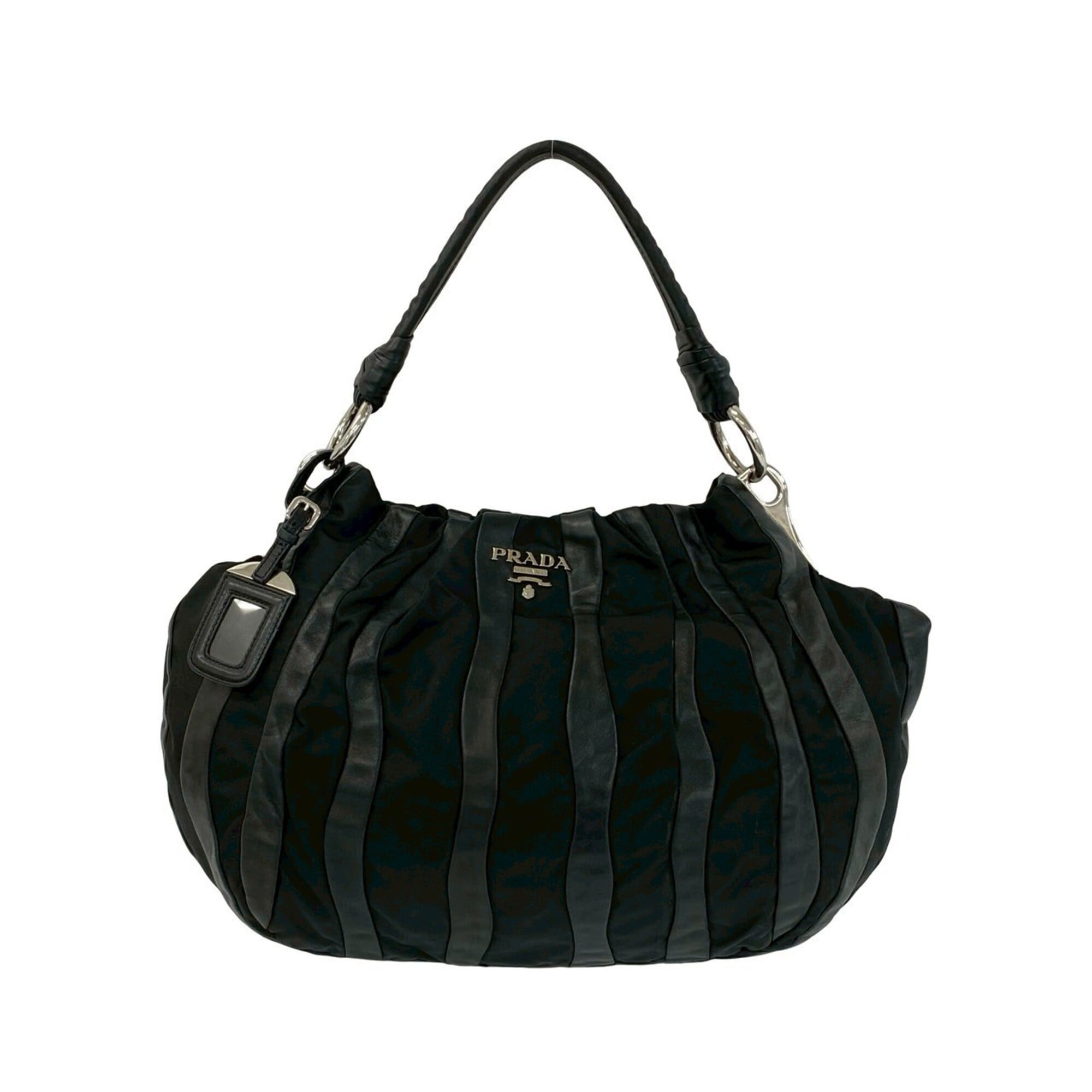 Prada Black Nylon Leather Handbag Shoulder Bag Tote Bag (Pre-Owned)