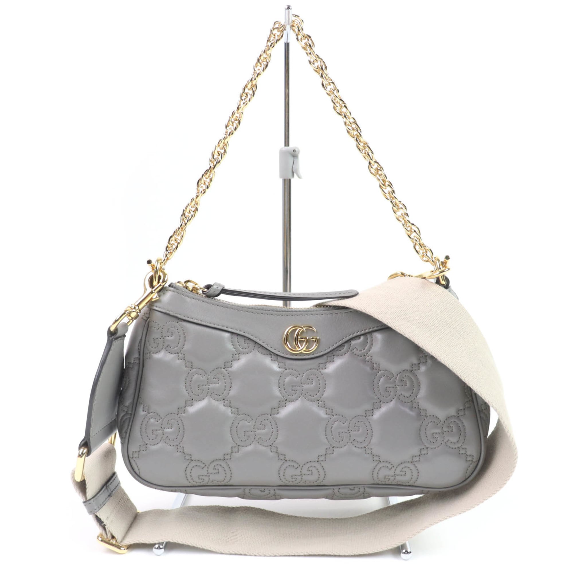 Gucci Gray Leather Handbag Shoulder Bag (Pre-Owned)
