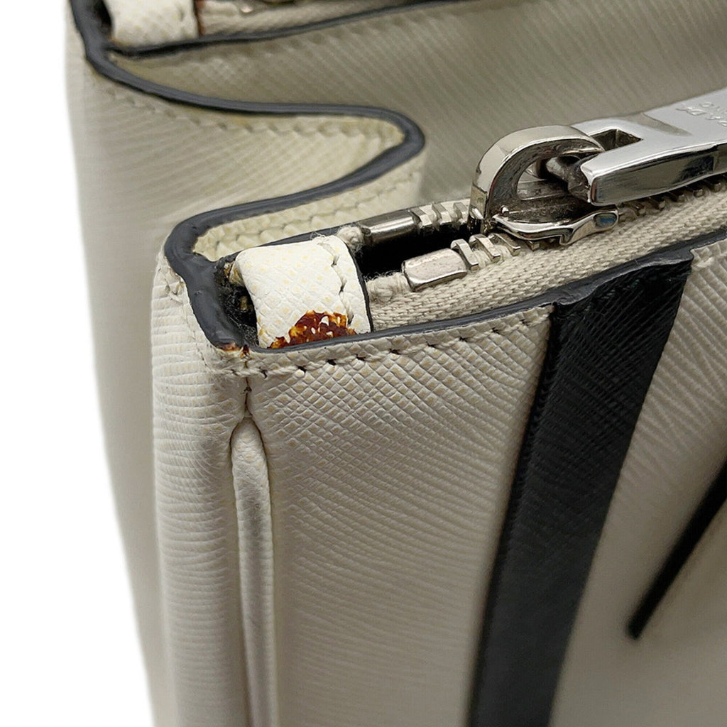Prada Black White Leather Handbag Shoulder Bag (Pre-Owned)