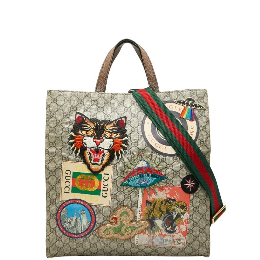 Gucci Beige Multi-Color Pvc Leather Shoulder Bag Tote Bag (Pre-Owned)