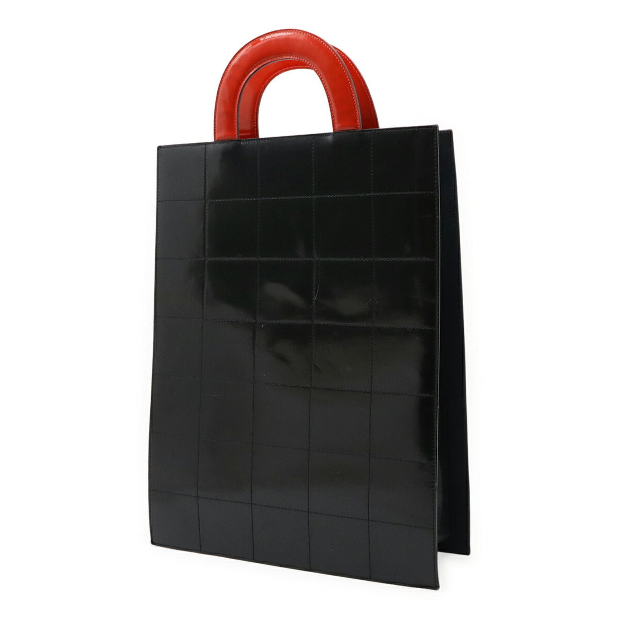 Chanel Black Red Color Silver White Patent Leather Handbag Tote Bag (Pre-Owned)