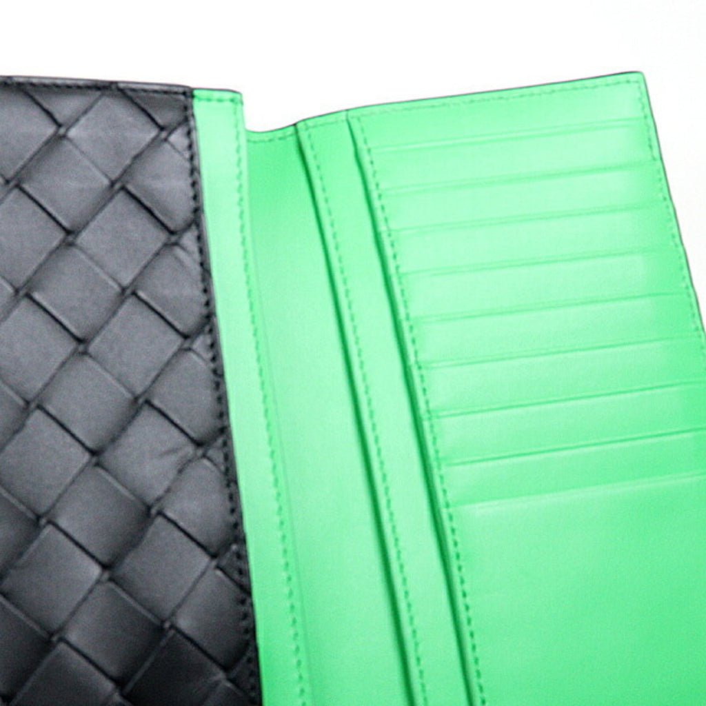 Bottega Veneta Black Green Leather Long Wallet (Bi-Fold) (Pre-Owned)