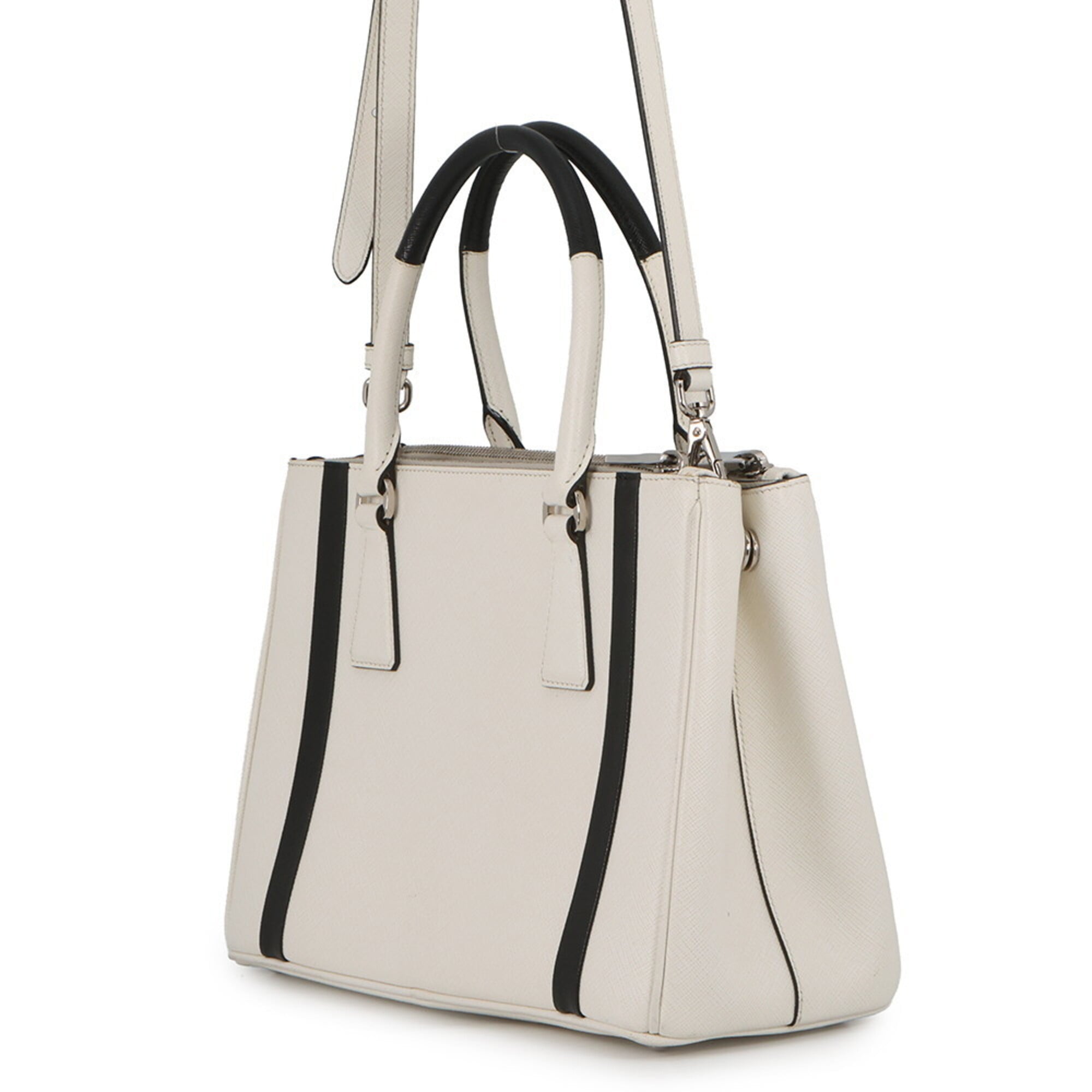 Prada Black White Leather Handbag Shoulder Bag (Pre-Owned)