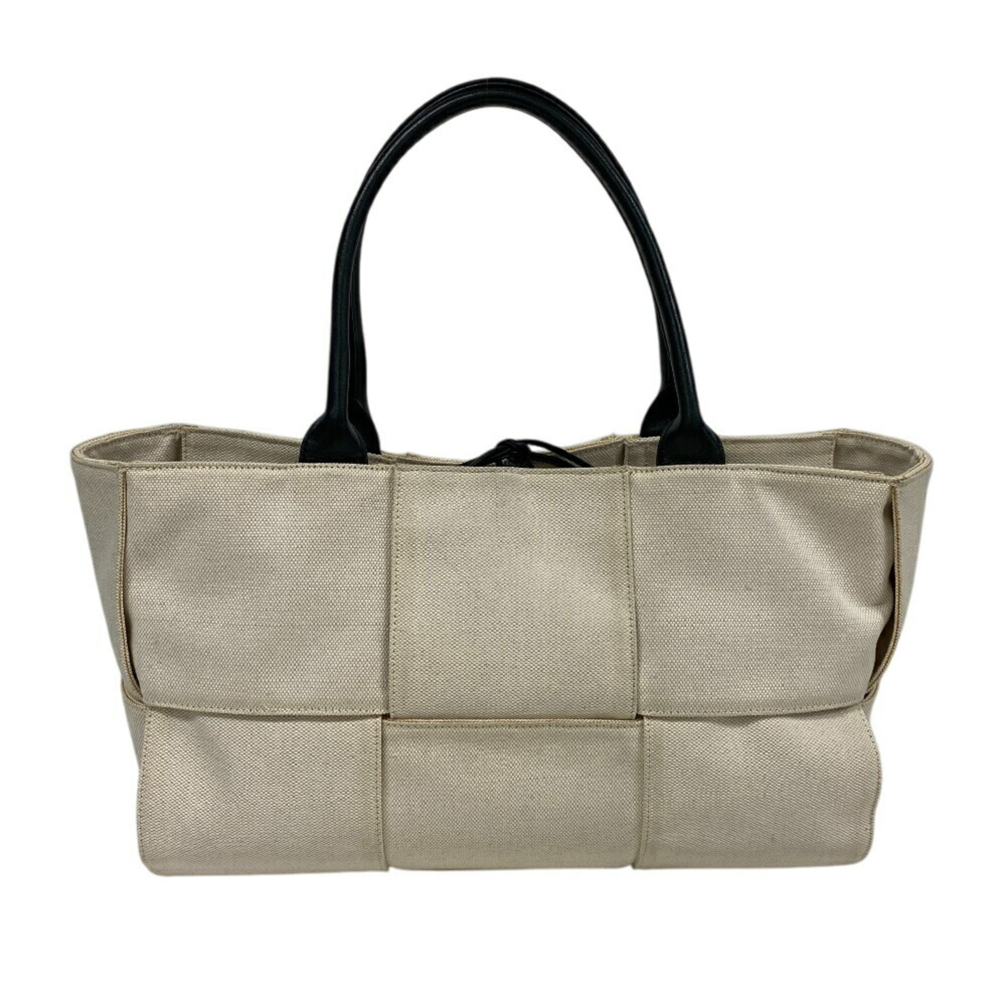 Bottega Veneta Ivory Canvas Leather Handbag (Pre-Owned)
