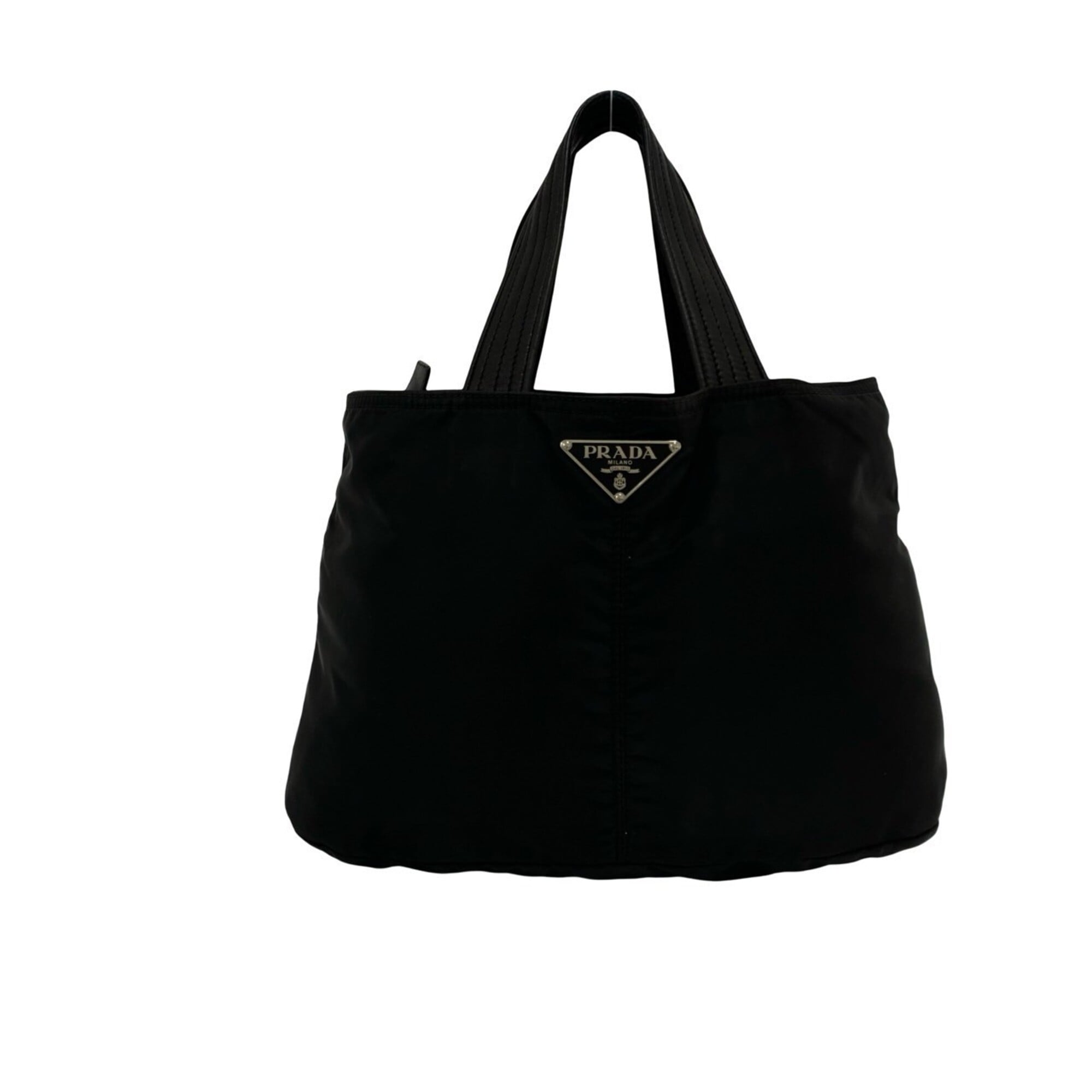 Prada Black Nylon Leather Handbag Tote Bag (Pre-Owned)
