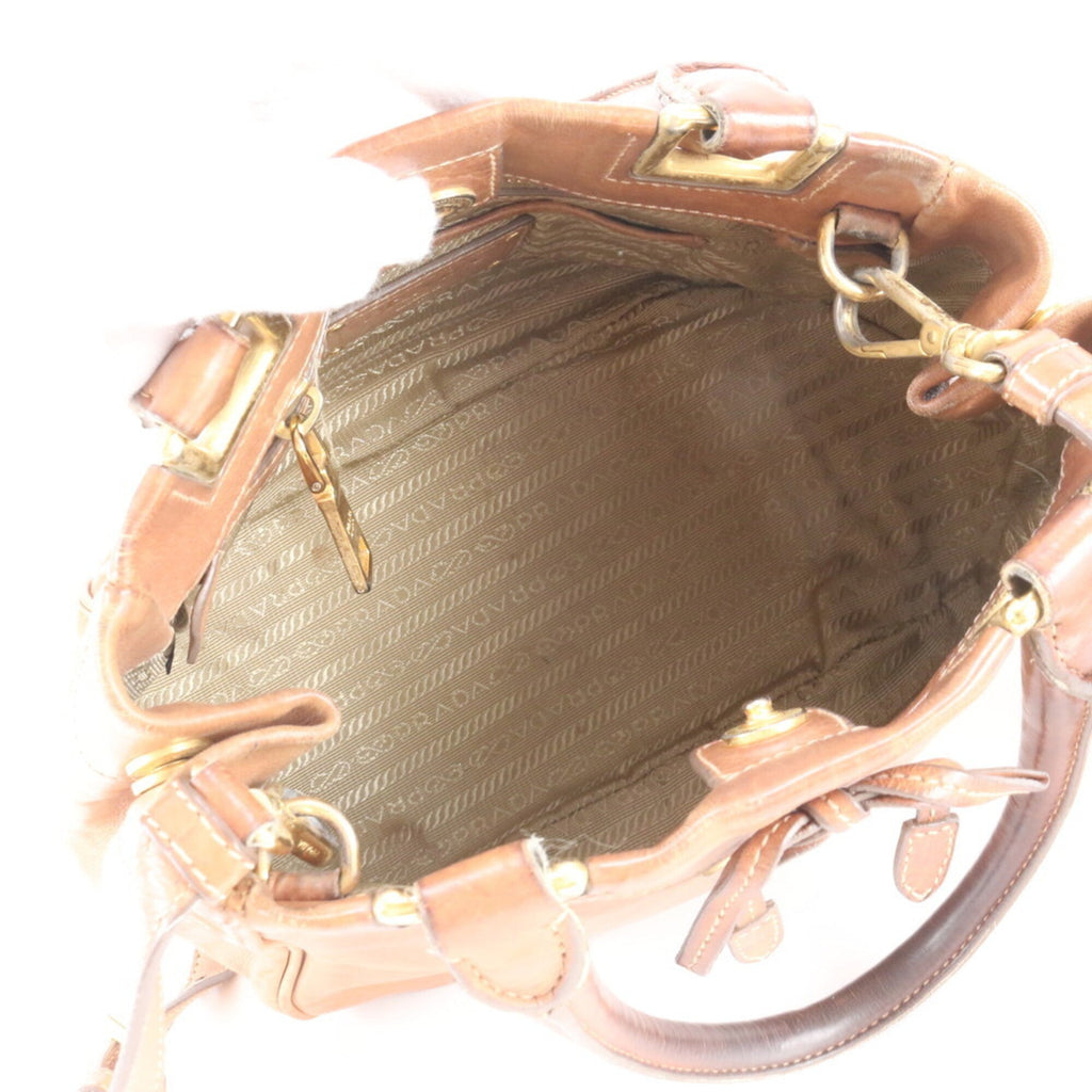 Prada Brown Leather Handbag Shoulder Bag Tote Bag (Pre-Owned)