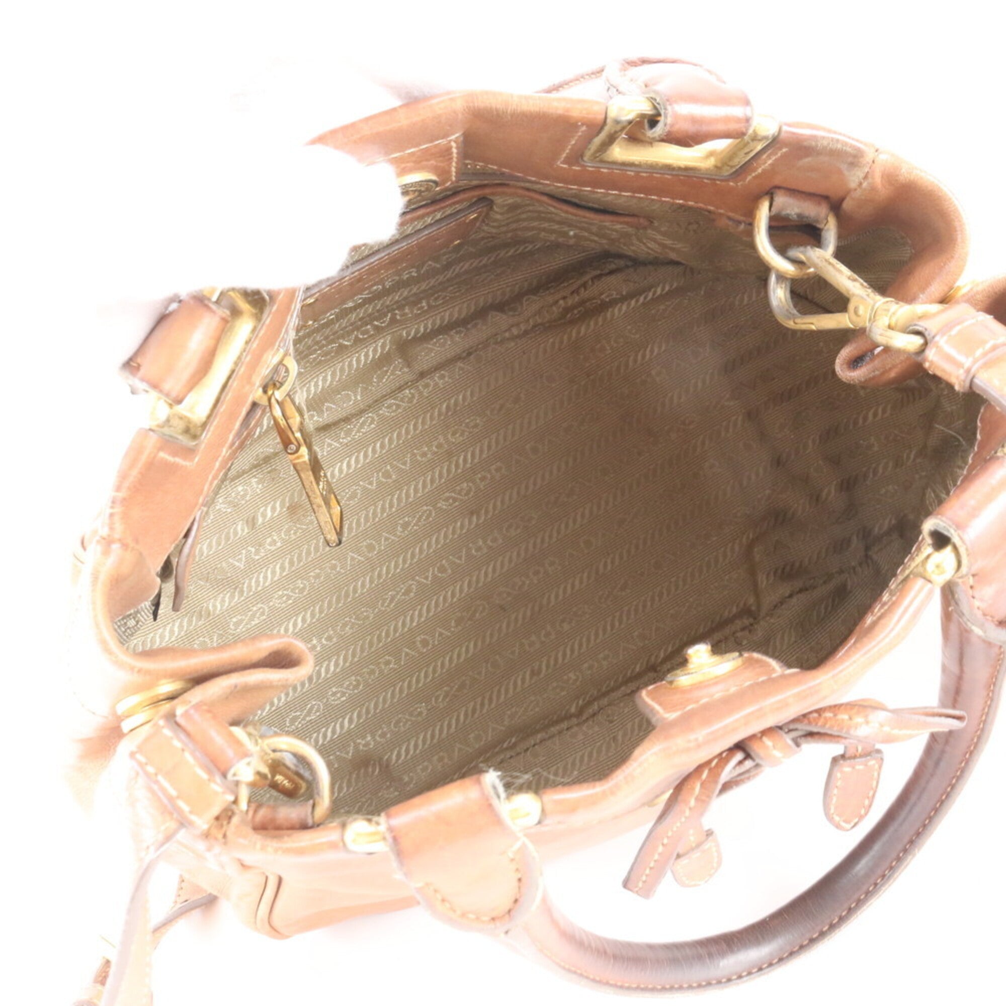 Prada Brown Leather Handbag Shoulder Bag Tote Bag (Pre-Owned)