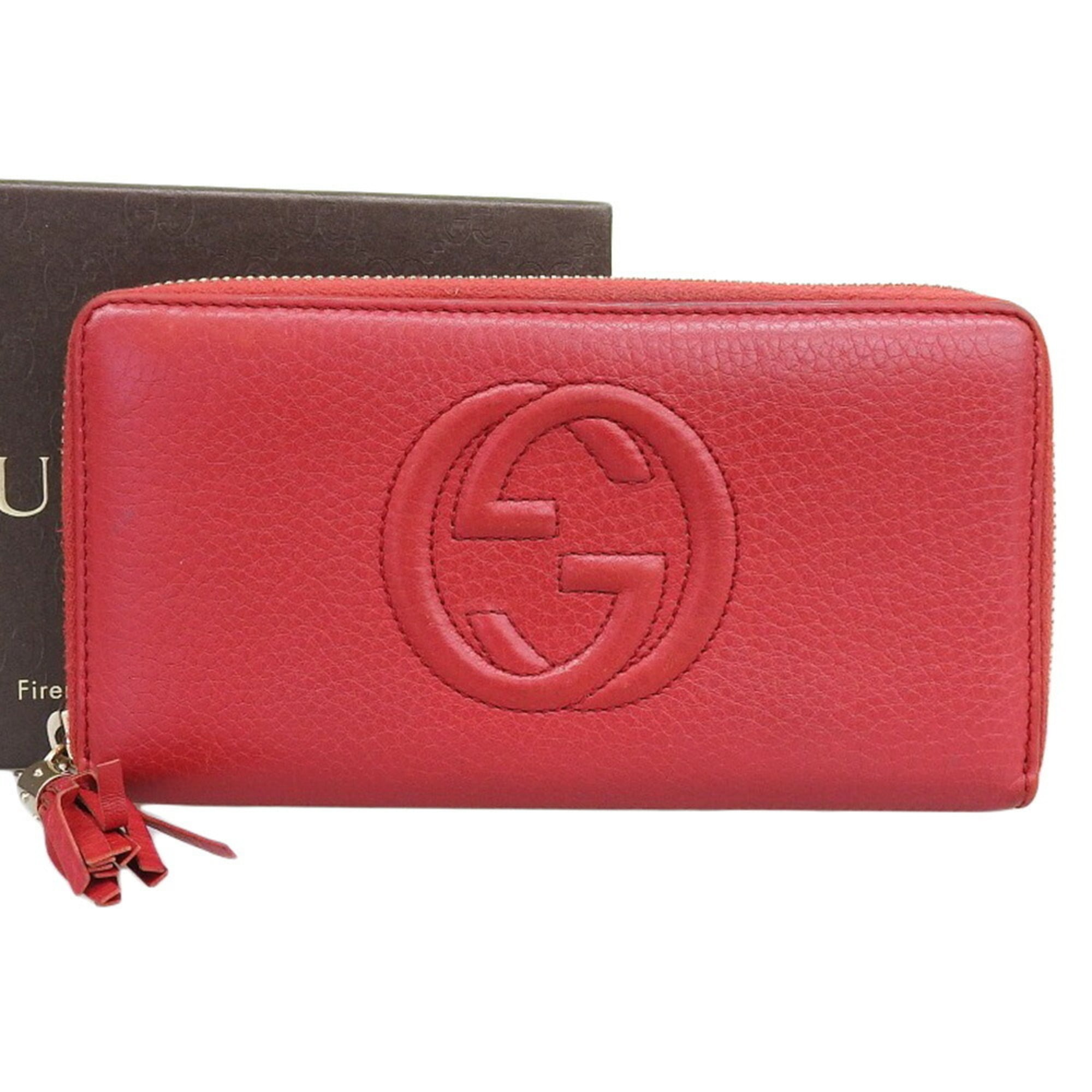 Gucci Red Color Leather Long Wallet (Bi-Fold) (Pre-Owned)