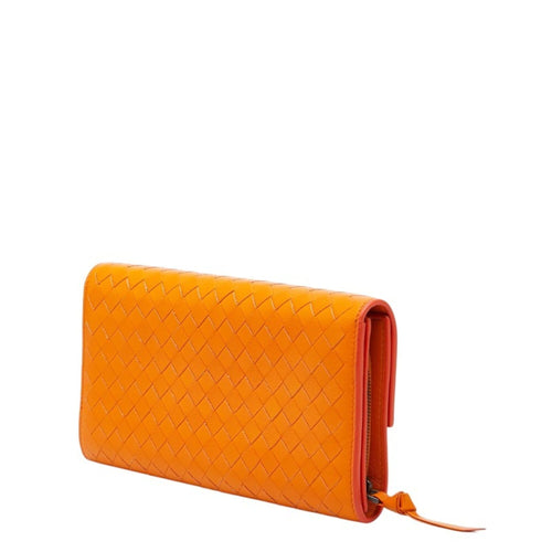 Bottega Veneta Orange Leather Long Wallet (Bi-Fold) (Pre-Owned)