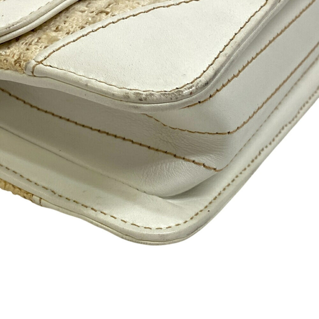 Chanel Beige White Tweed Leather Shoulder Bag (Pre-Owned)