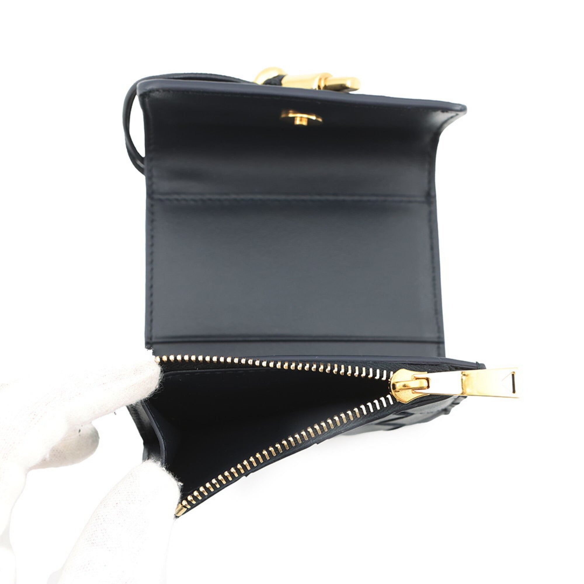 Bottega Veneta Black Navy Leather Wallet (Tri-Fold) (Pre-Owned)