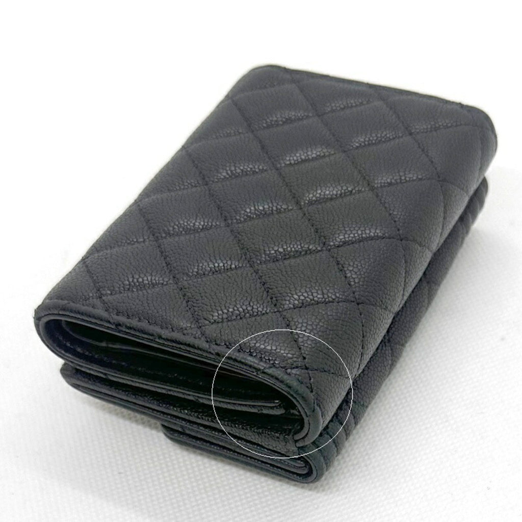 Chanel Black Grained Calfskin Wallet (Tri-Fold) (Pre-Owned)