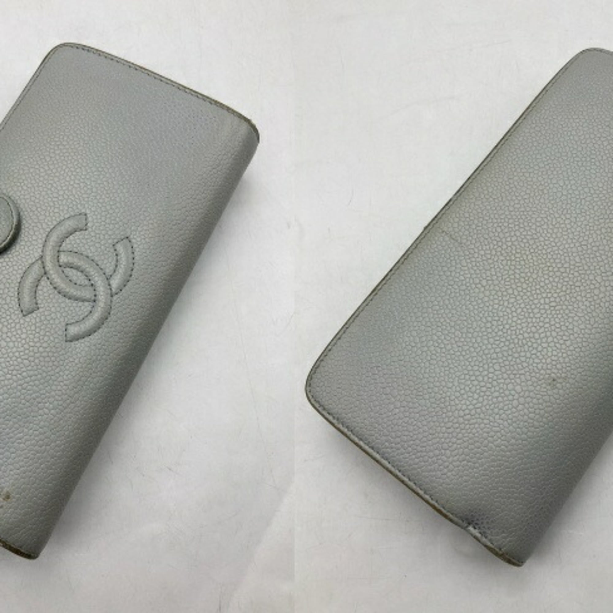 Chanel Light Blue Leather Long Wallet (Bi-Fold) (Pre-Owned)