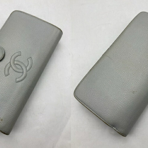 Chanel Light Blue Leather Long Wallet (Bi-Fold) (Pre-Owned)