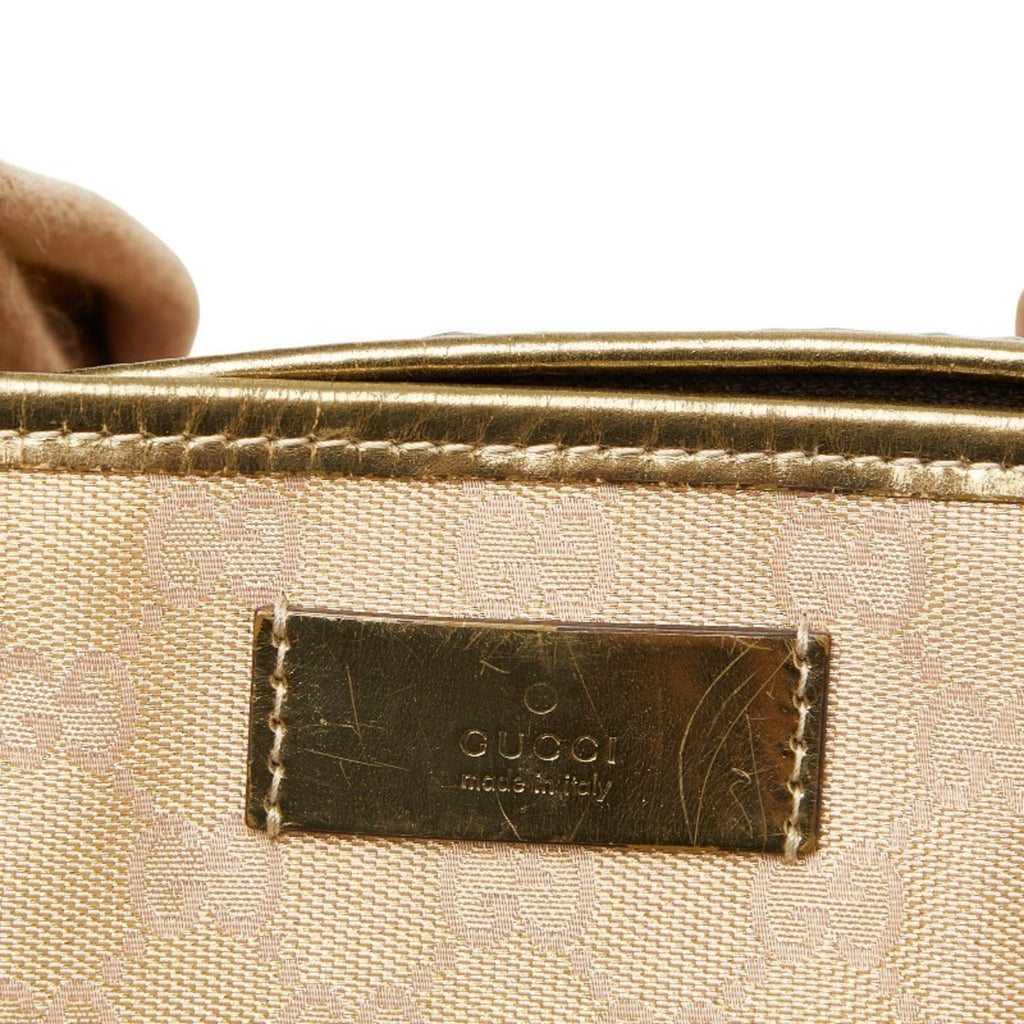 Gucci Beige Gold Canvas Leather Handbag Tote Bag (Pre-Owned)