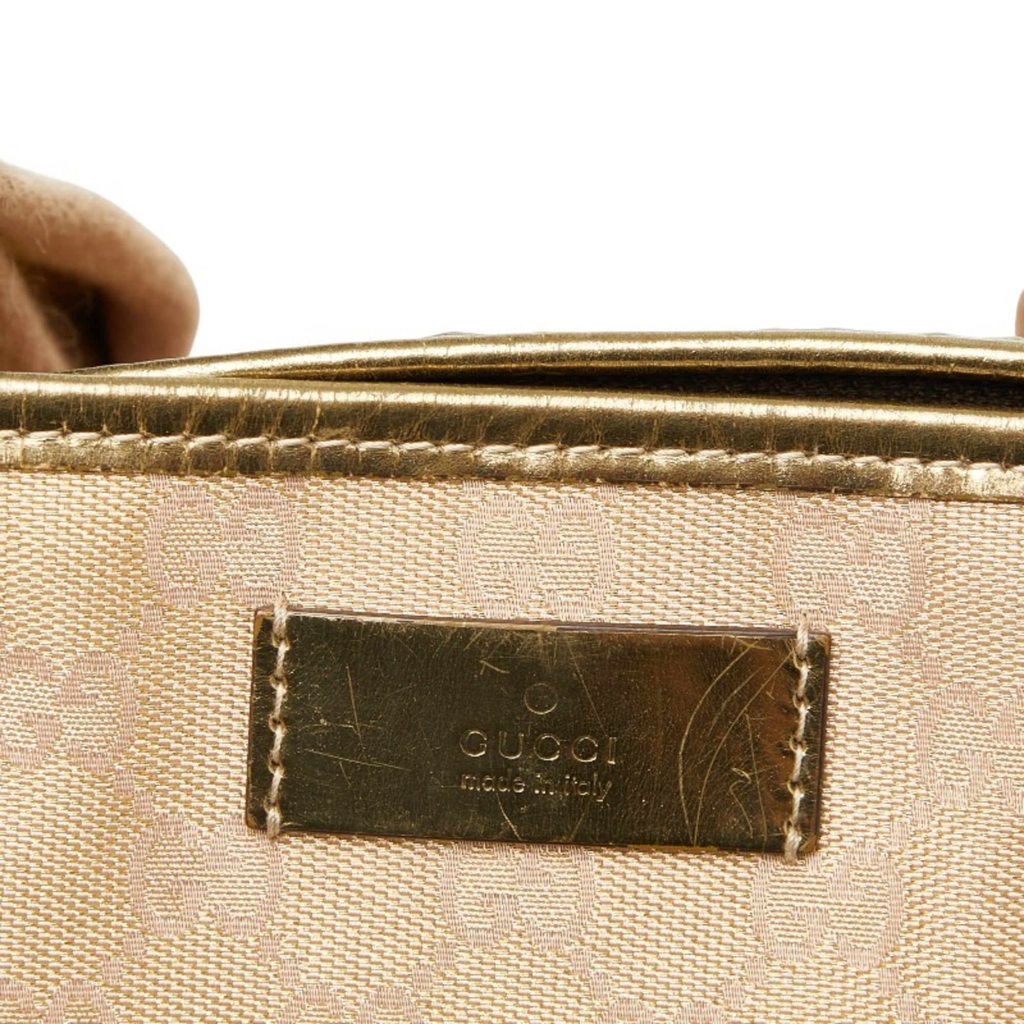 Gucci Beige Gold Canvas Leather Handbag Tote Bag (Pre-Owned)