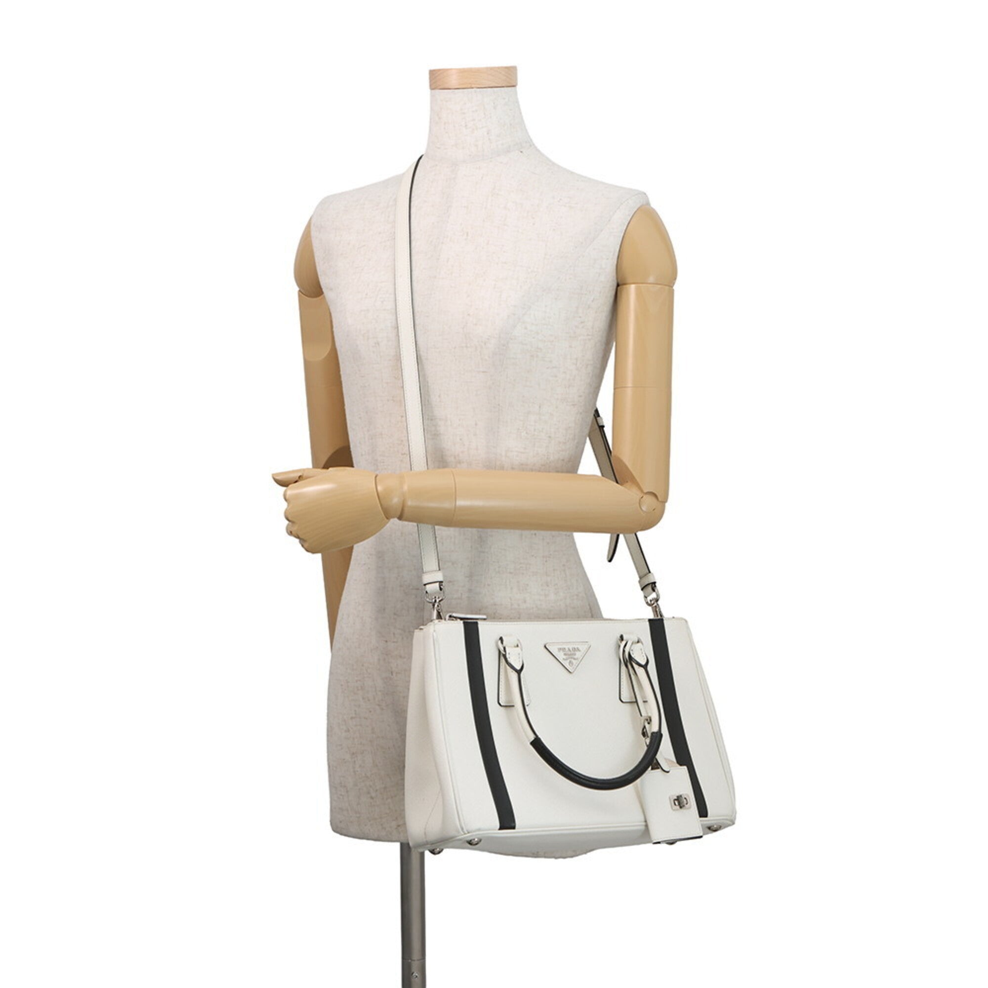 Prada Black White Leather Handbag Shoulder Bag (Pre-Owned)