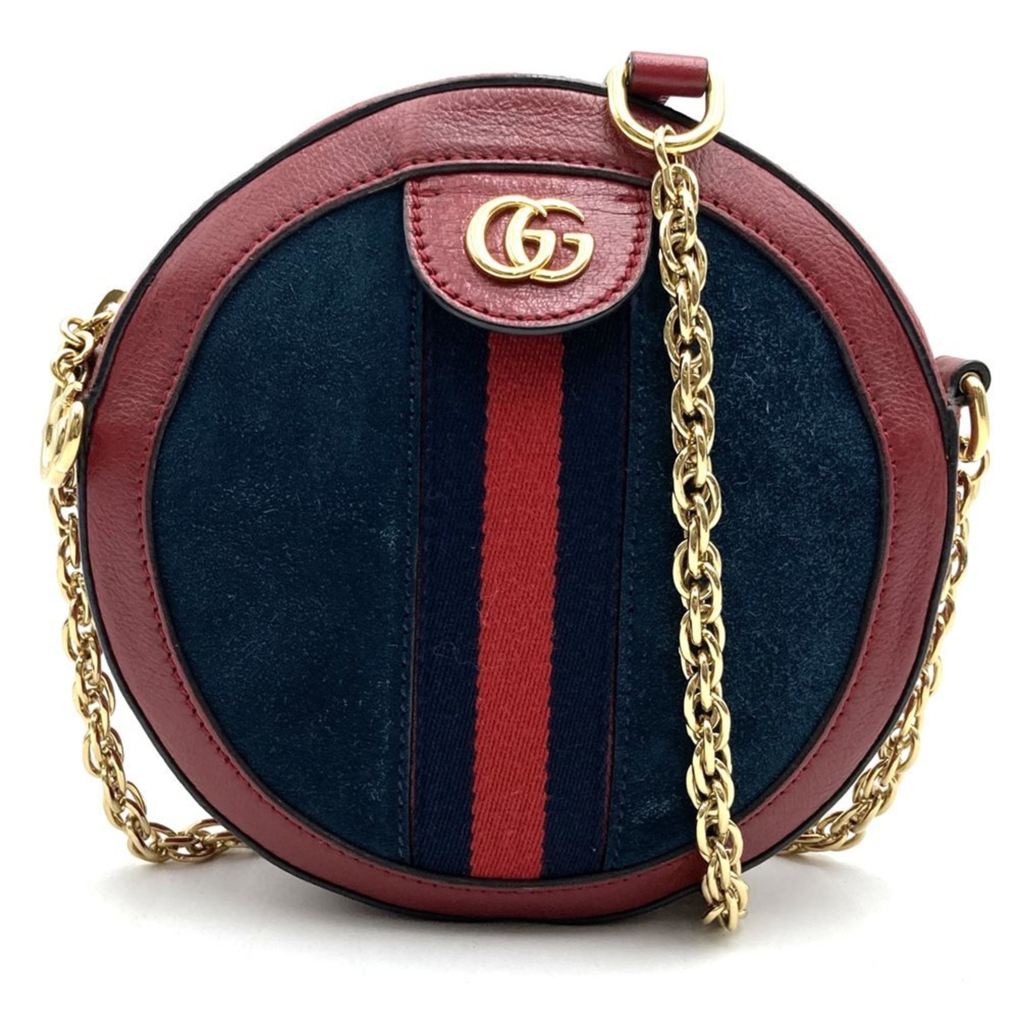 Gucci Gg Marmont Navy Red Color Suede Leather Shoulder Bag (Pre-Owned)