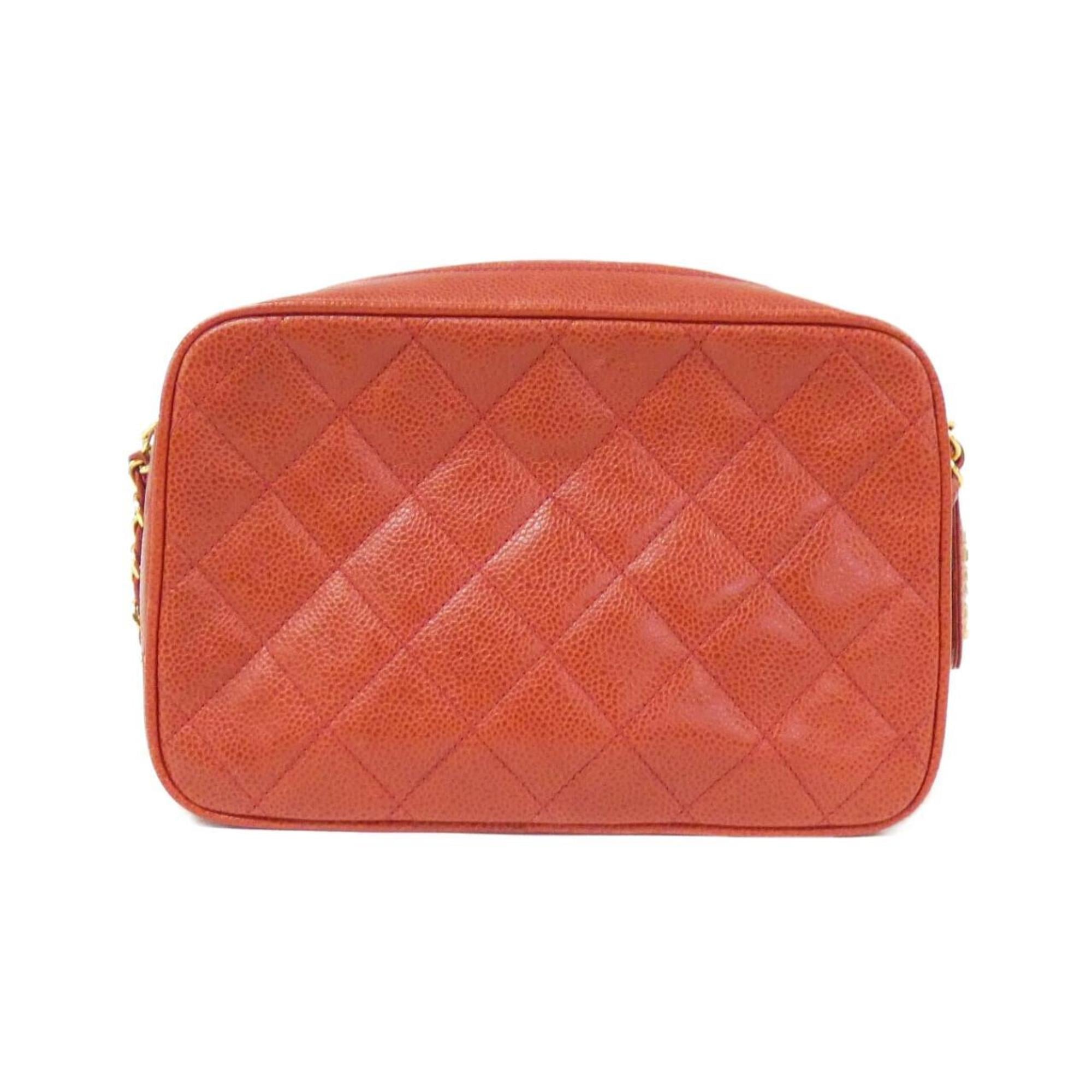 Chanel Red Color Grained Calfskin Shoulder Bag (Pre-Owned)