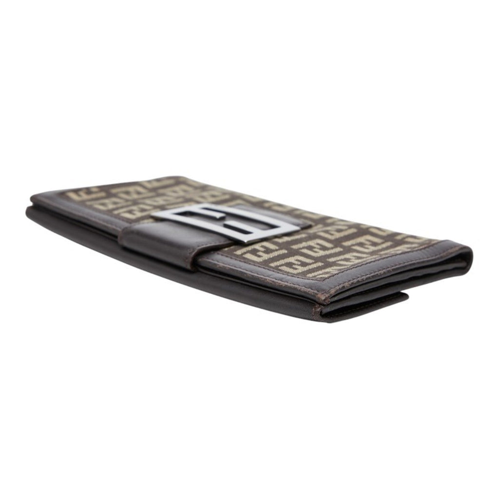 Fendi Brown Canvas Leather Long Wallet (Bi-Fold) (Pre-Owned)