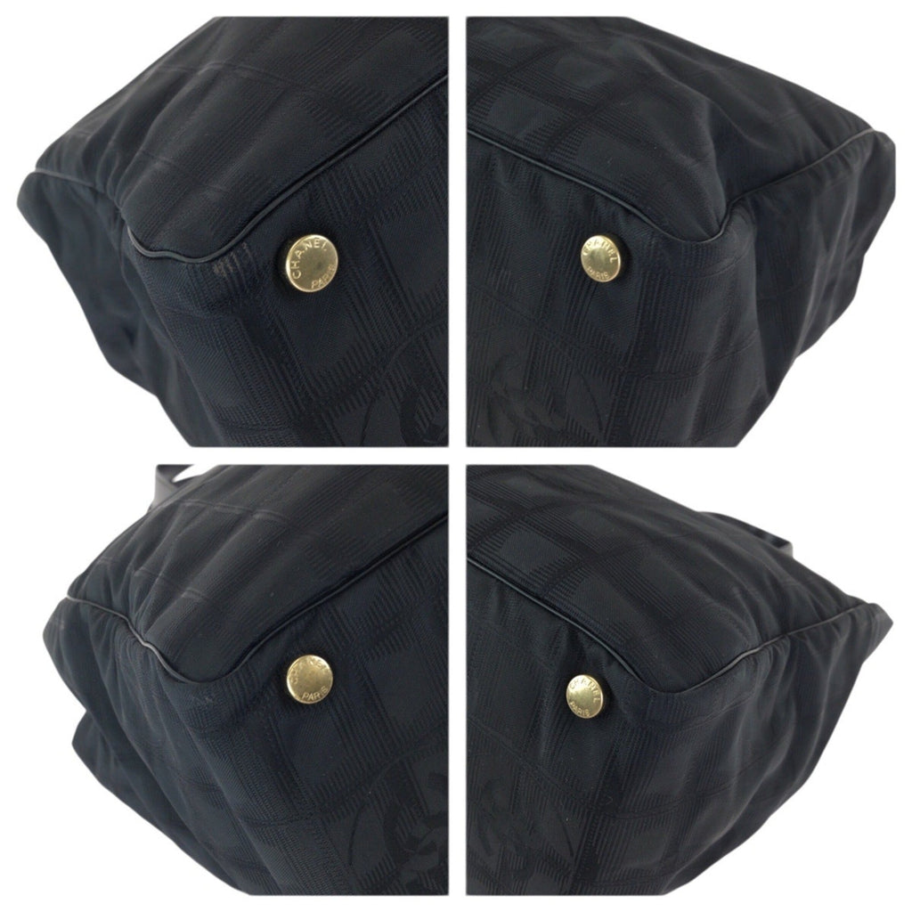 Chanel Black Nylon Leather Shoulder Bag Tote Bag (Pre-Owned)