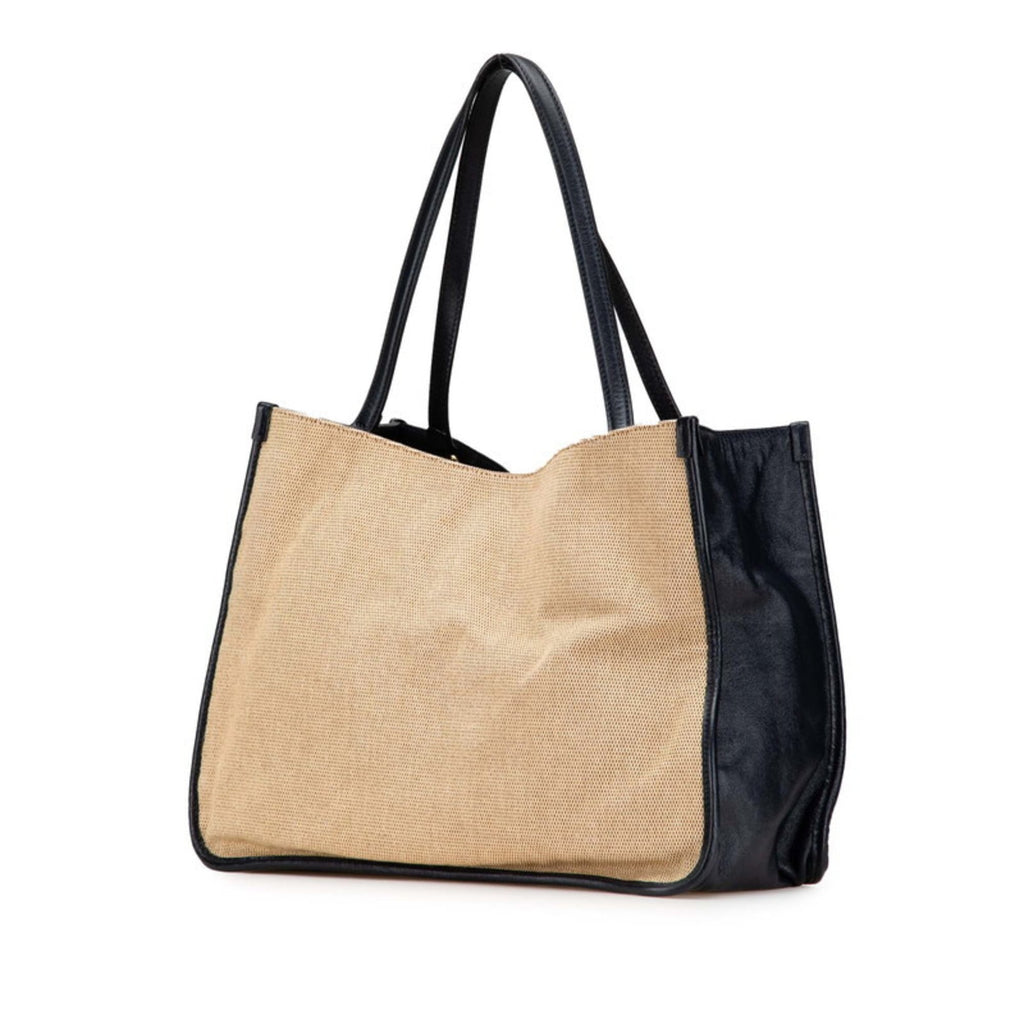 Gucci Beige Navy Canvas Leather Shoulder Bag Tote Bag (Pre-Owned)