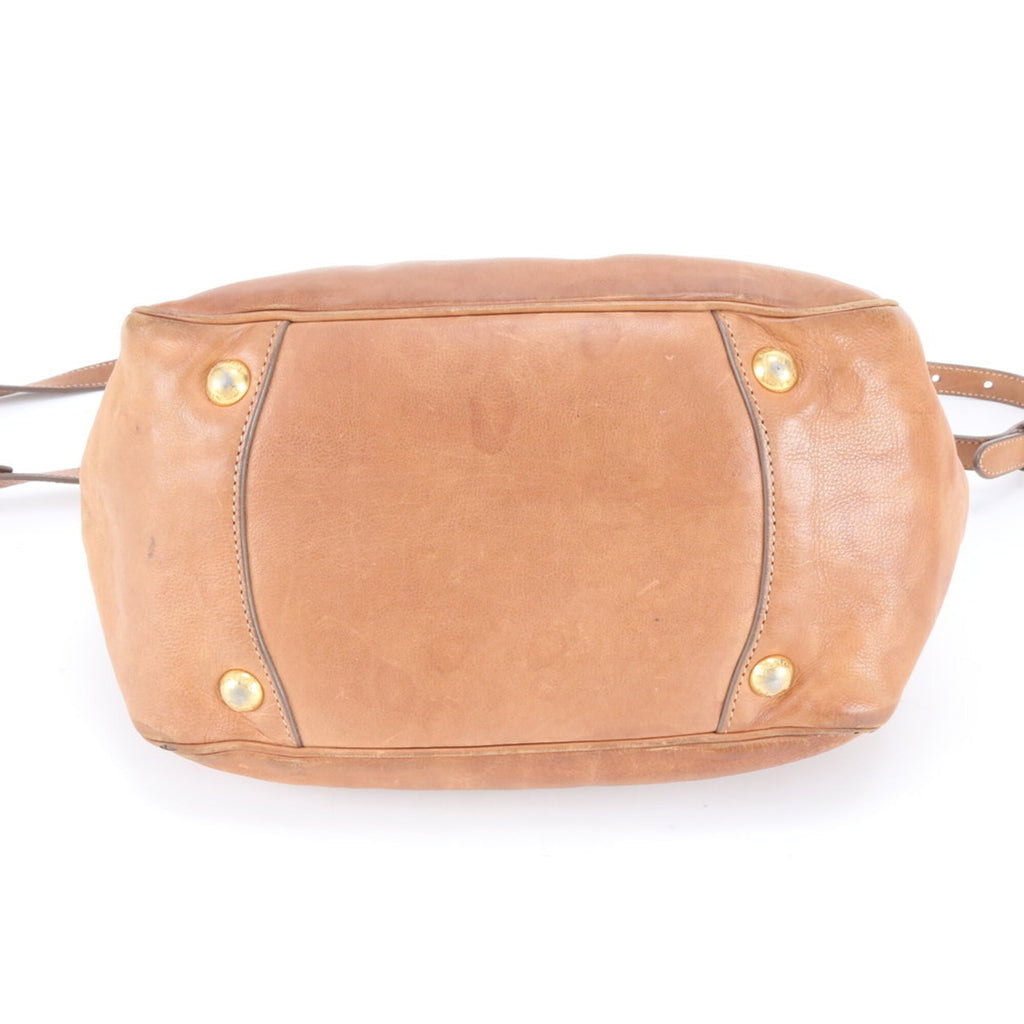 Prada Brown Leather Handbag Shoulder Bag Tote Bag (Pre-Owned)