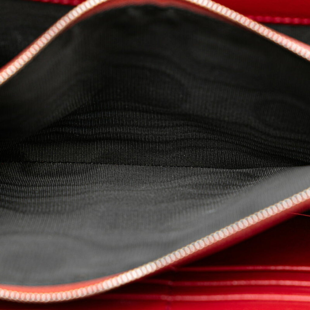 Gucci Black Red Color Tweed Leather Chain/Shoulder Wallet (Pre-Owned)
