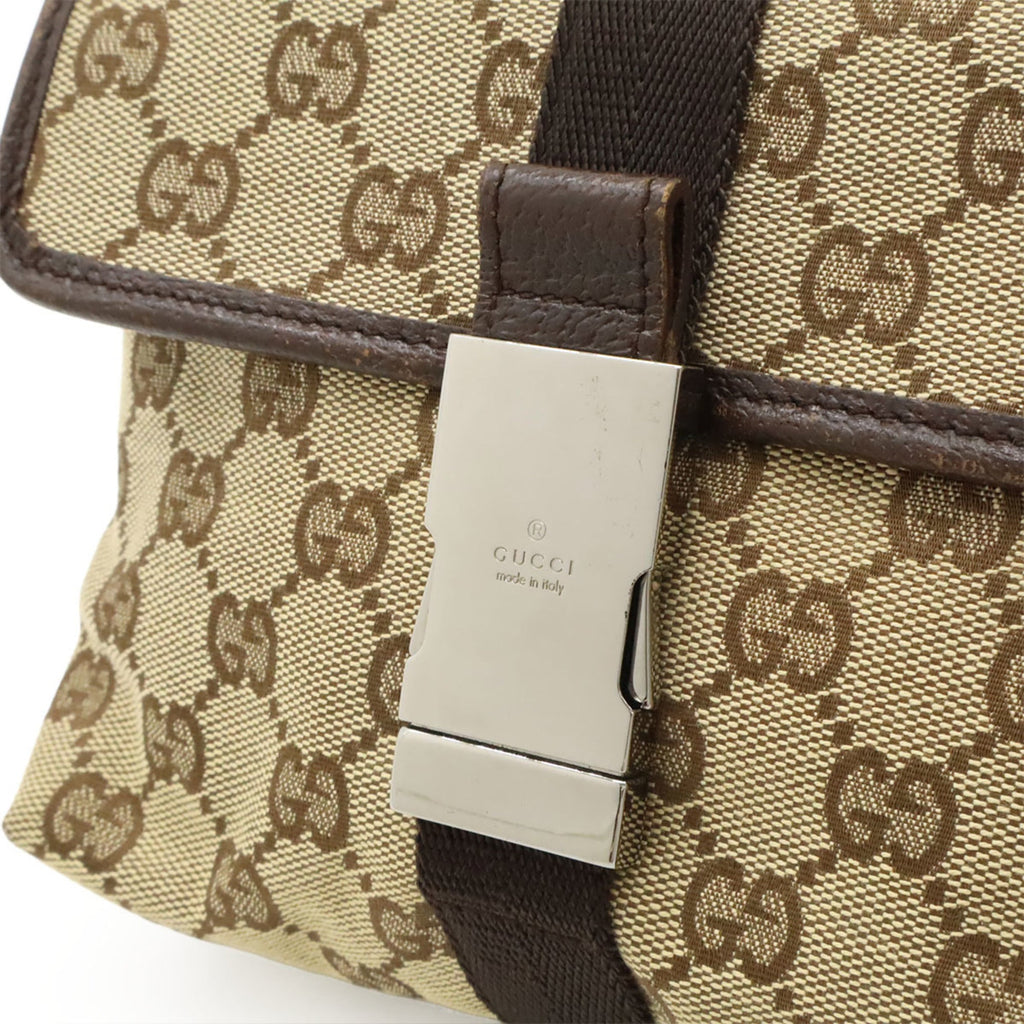 Gucci Beige Dark Brown Canvas Leather Pouch Sling Bag (Pre-Owned)