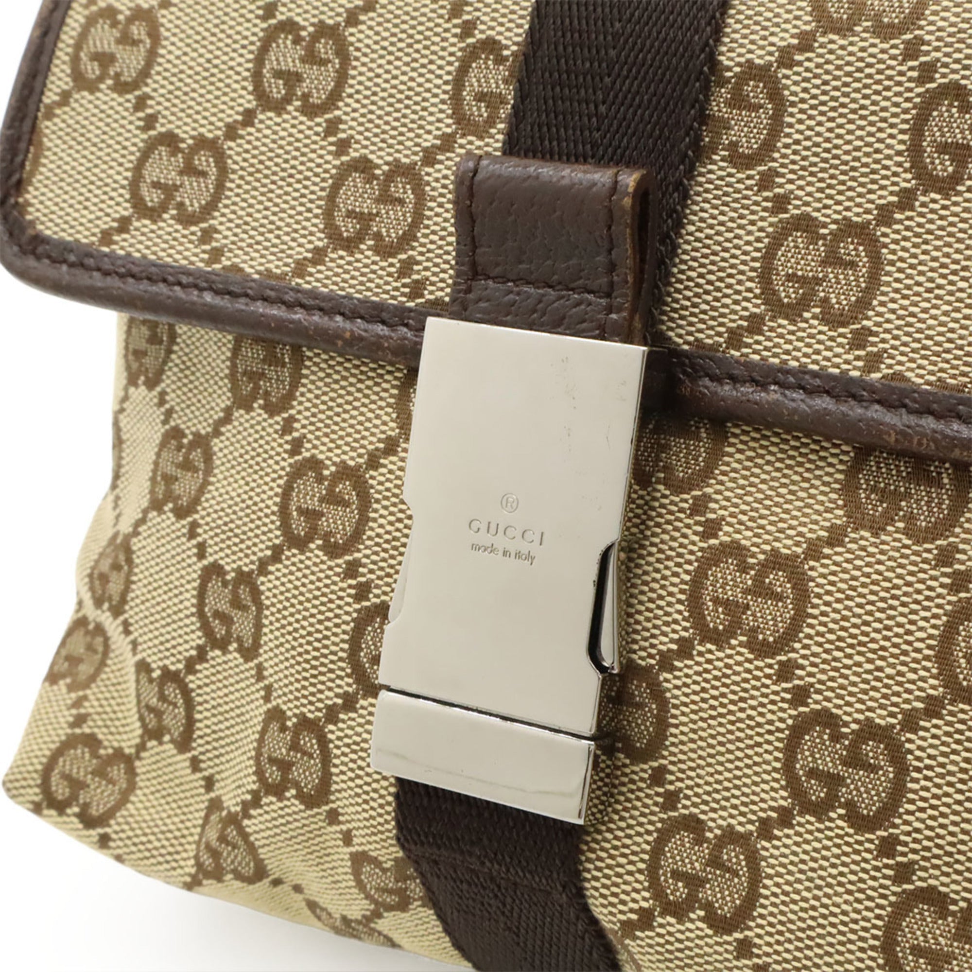 Gucci Beige Dark Brown Canvas Leather Pouch Sling Bag (Pre-Owned)