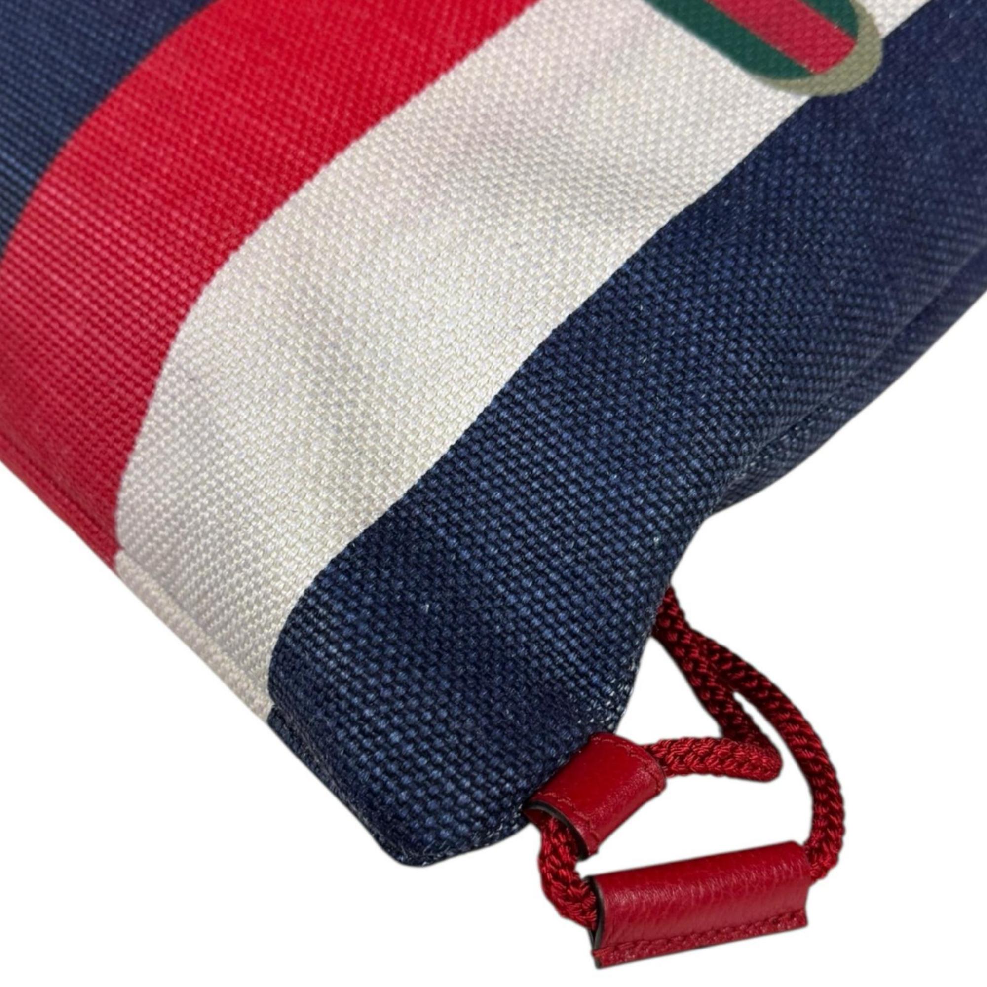 Gucci Blue Red Color White Canvas Leather Backpack (Pre-Owned)