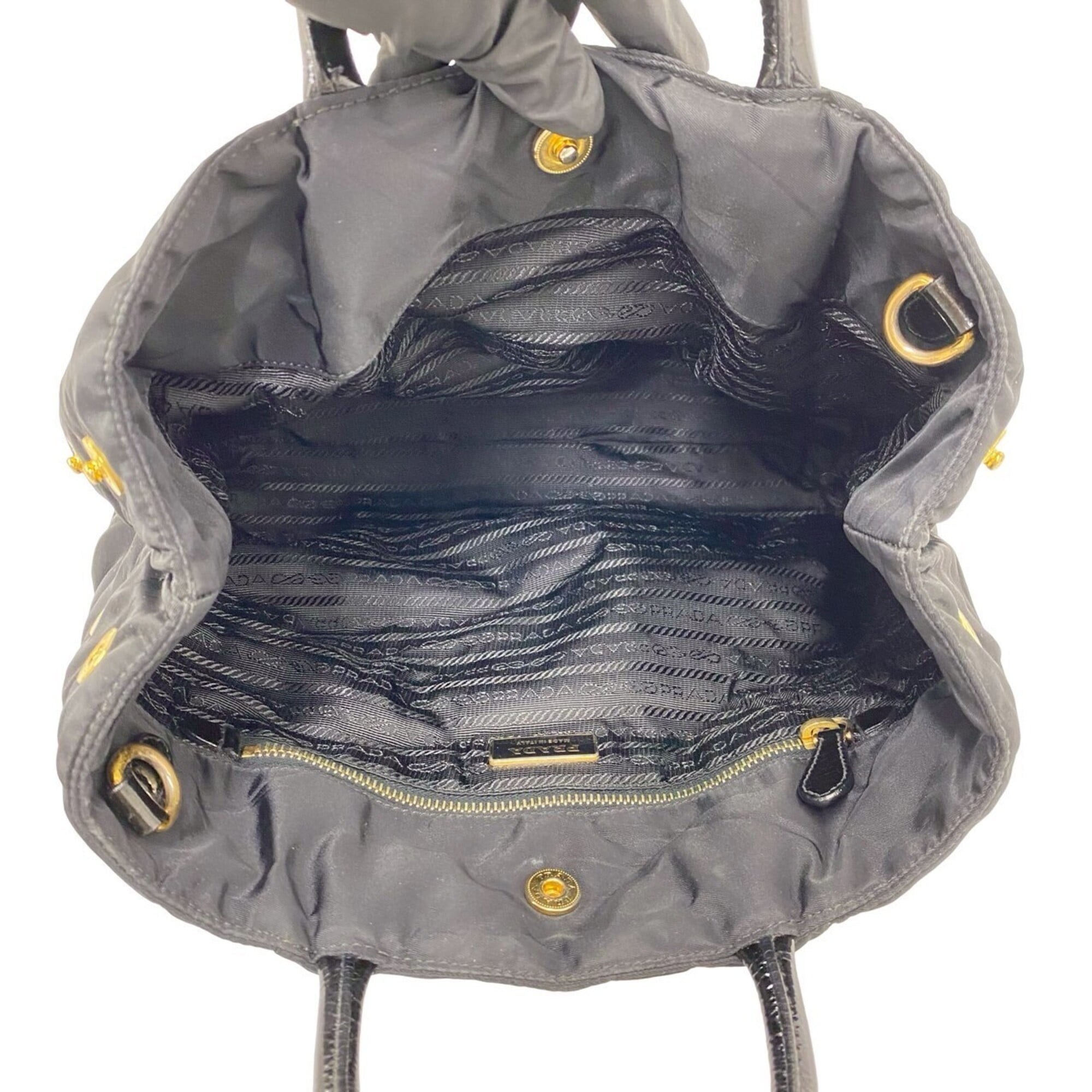 Prada Black Nylon Leather Handbag Shoulder Bag Tote Bag (Pre-Owned)