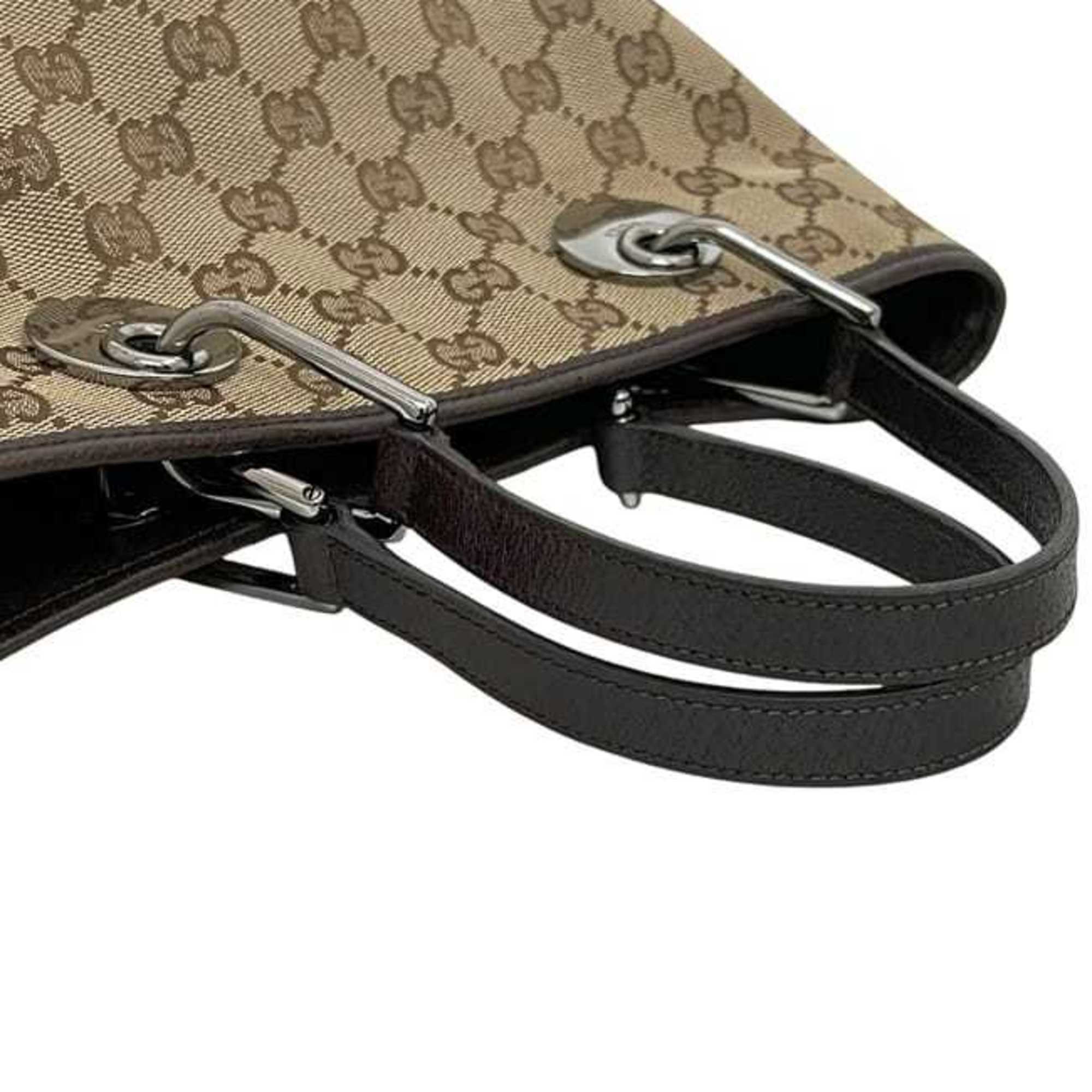 Gucci Beige Brown Canvas Leather Handbag Tote Bag (Pre-Owned)