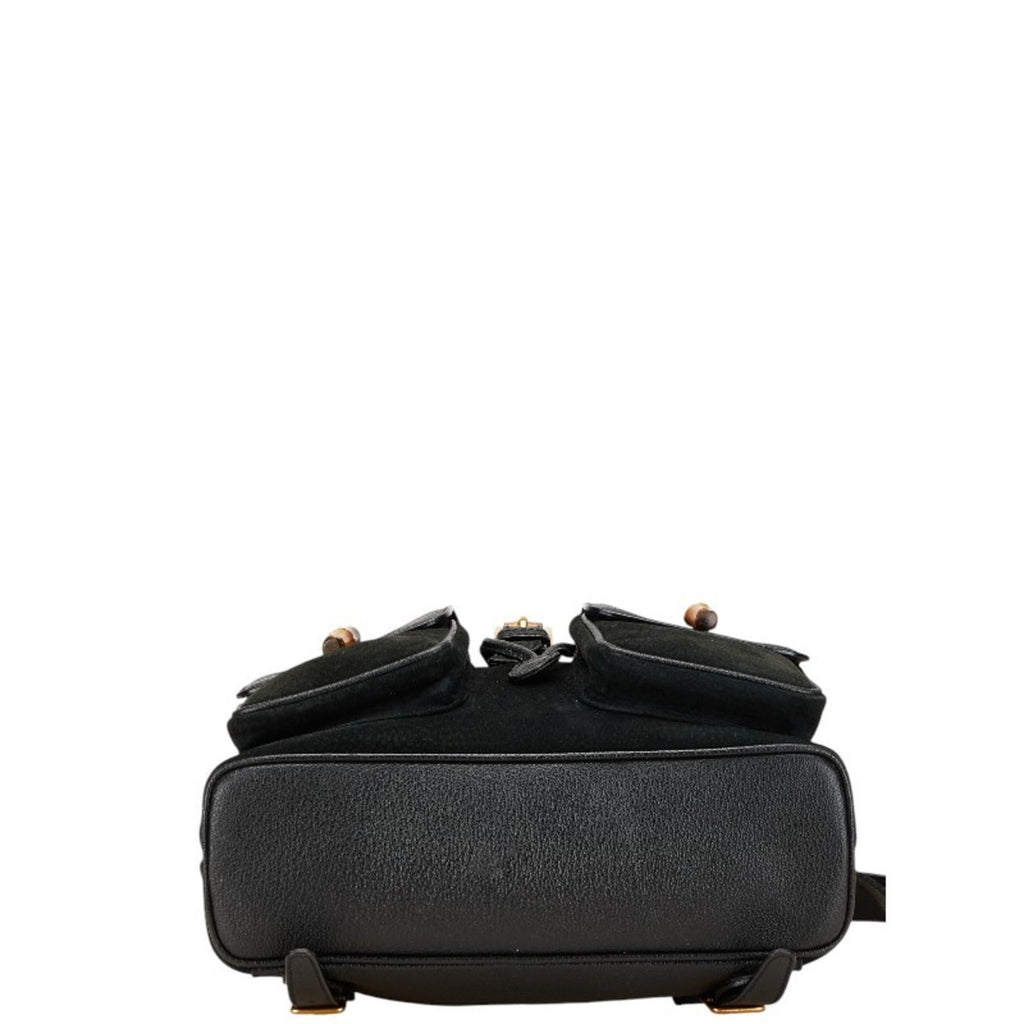 Gucci Bamboo Black Suede Leather Backpack (Pre-Owned)