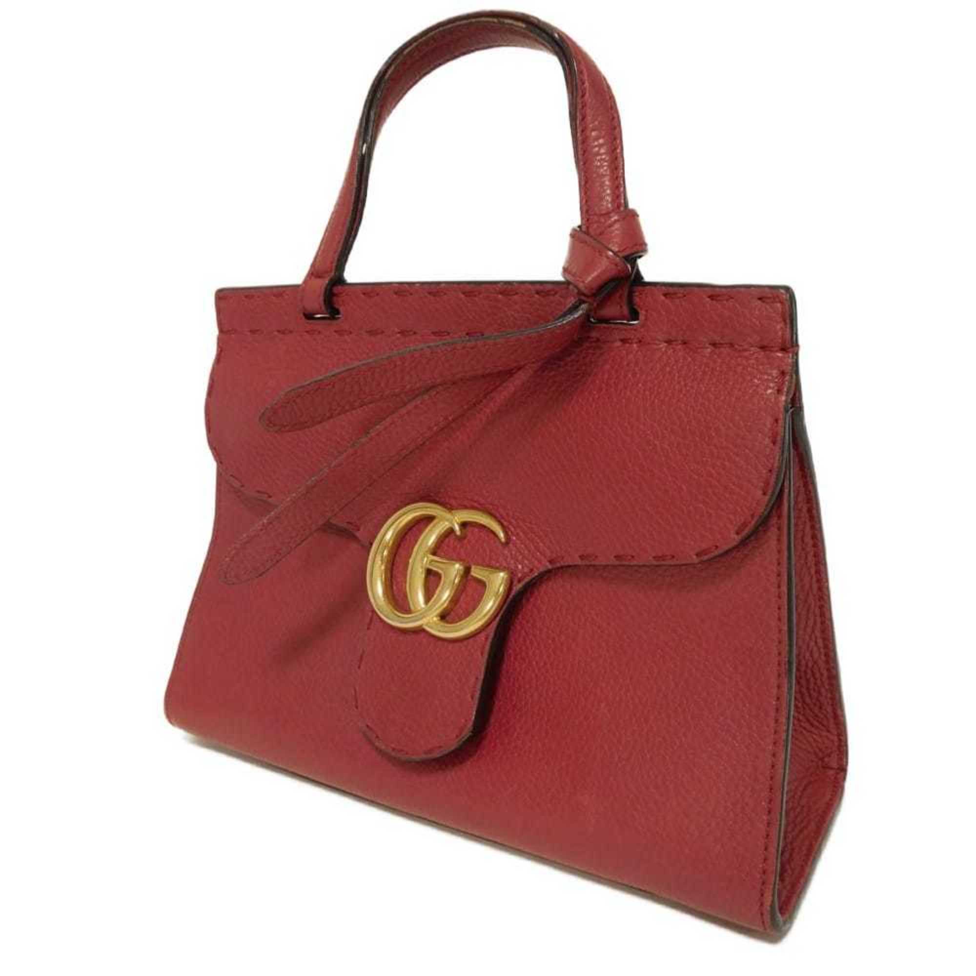 Gucci Gg Marmont Red Color Leather Handbag Shoulder Bag (Pre-Owned)
