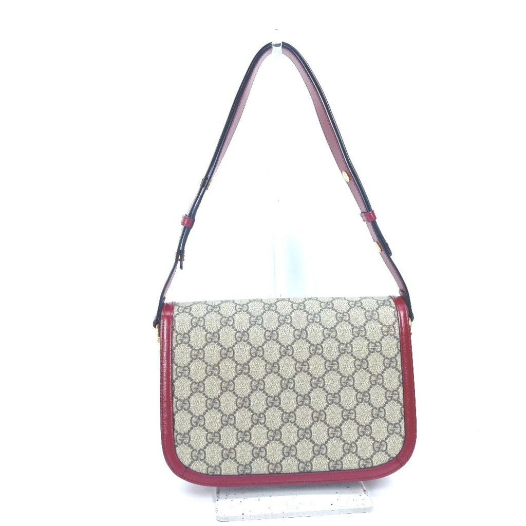 Gucci Beige Red Color Gg Supreme Leather Shoulder Bag (Pre-Owned)