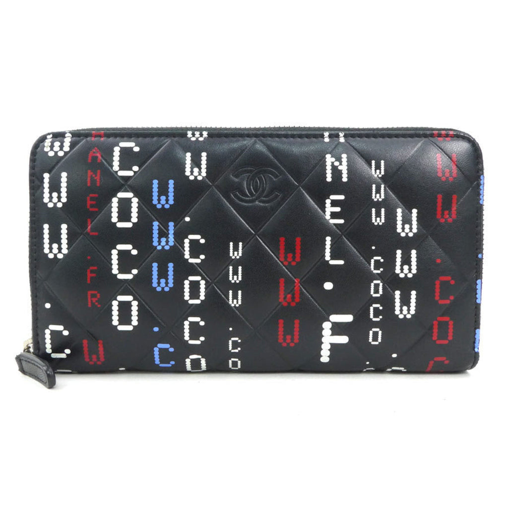 Chanel Black Blue Red Color White Leather Long Wallet (Bi-Fold) (Pre-Owned)