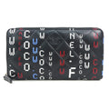 Chanel Black Blue Red Color White Leather Long Wallet (Bi-Fold) (Pre-Owned)