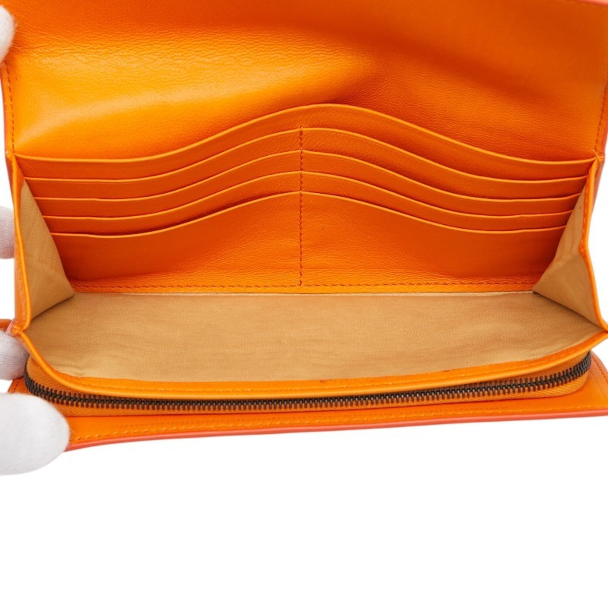 Bottega Veneta Orange Leather Long Wallet (Bi-Fold) (Pre-Owned)